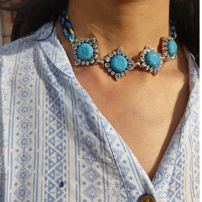 Turquoise Blossom Silver Choker
