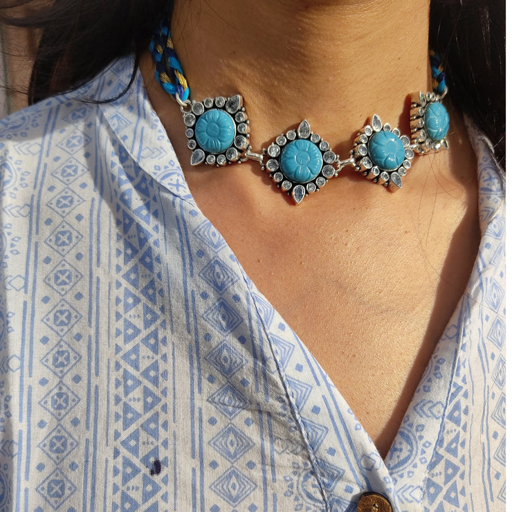 Turquoise Blossom Silver Choker