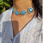 Turquoise Blossom Silver Choker