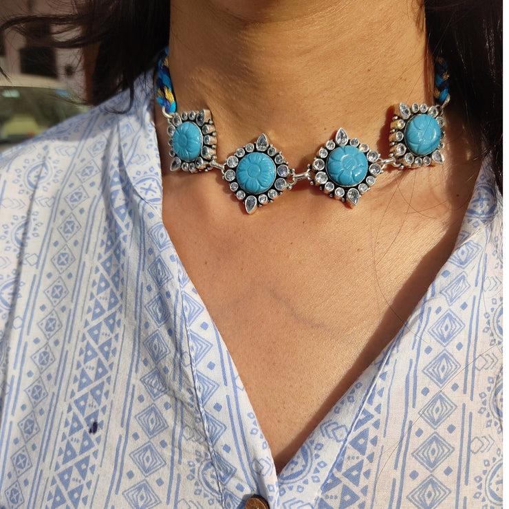 Turquoise Blossom Silver Choker
